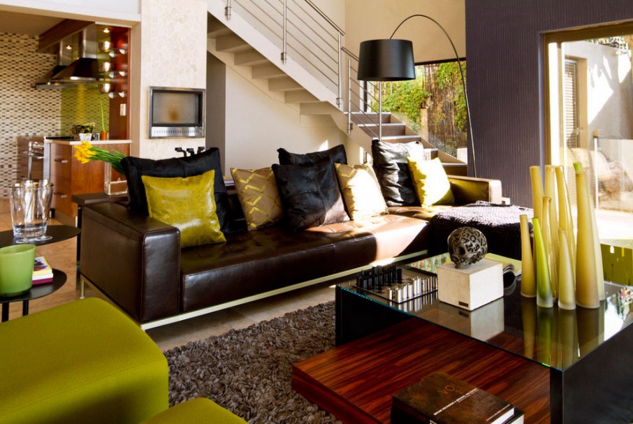 And Inviting Livig Warm And Inviting House The Living Room Furniture Set In Black Brown Transparent And Lime Green And Yellow Fireplace Eclectic Contemporary Home In Hip And Vibrant Interior Style