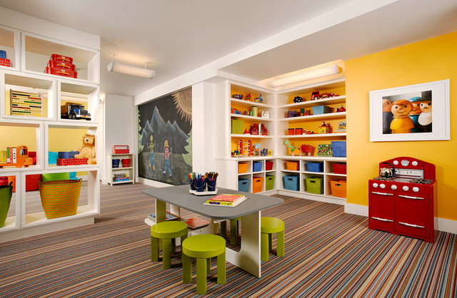 Traditional Kids With Wide Traditional Kids Play Room With Yellow Wall White Shelves White Ceiling And Many Colorful Baskets Kids Room  21 Cool Modern Kids Room With Colorful Furniture Touches