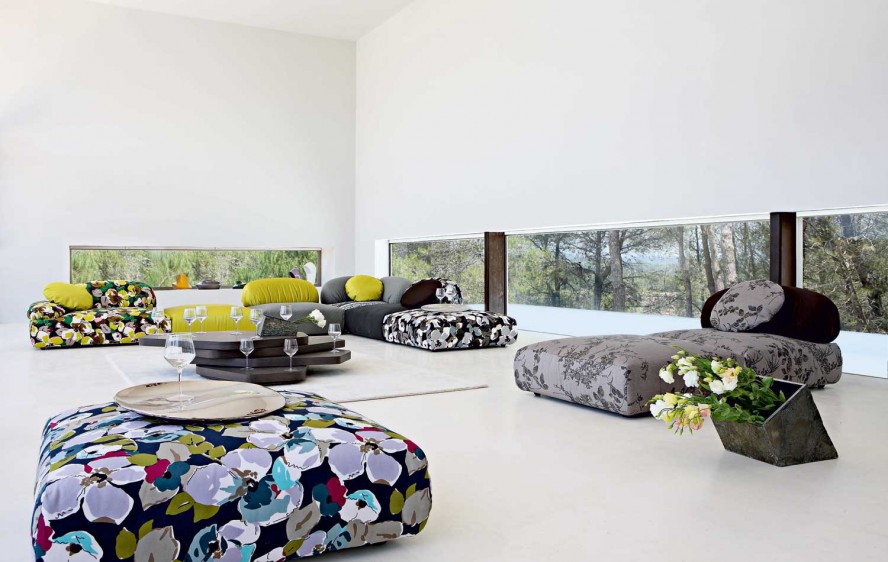 Grey And Bobois Appealing Grey And Flowery Roche Bobois In The Sitting Space With Grey Table White Floor And White Wall Dream Homes Stunning And Elegant Living Room With Futuristic Modern Furniture