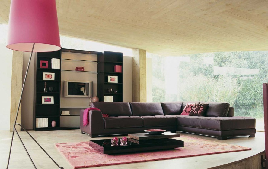 Brown Sofa Room Attractive Brown Sofa In Living Room With Roche Bobois Low Table Pink Roche Bobois Carpet And Dark Shelves Dream Homes  Stunning And Elegant Living Room With Futuristic Modern Furniture