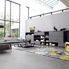 Roche Bobois The Awesome Roche Bobois Carpet In The Living Room With Yellow Sofa Grey Sofas Grey Shelves And Concrete Floor Dream Homes Stunning And Elegant Living Room With Futuristic Modern Furniture