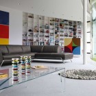 Ornaments In With Colorful Ornaments In Living Room With Roche Bobois Brown Sofa White Shelves Glass Table And Concrete Floor Dream Homes Stunning And Elegant Living Room With Futuristic Modern Furniture