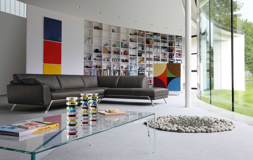 Ornaments In With Colorful Ornaments In Living Room With Roche Bobois Brown Sofa White Shelves Glass Table And Concrete Floor Dream Homes Stunning And Elegant Living Room With Futuristic Modern Furniture