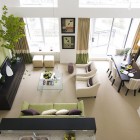 Contemporary Living With Fascinating Contemporary Living Room Furniture With Accent Green Sofa Combined With Cream Armchairs And Ottomans Also Acrylic Coffee Table Dream Homes 30 Industrial And Contemporary Living Room Furniture In Various Color Schemes