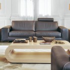 Wooden Table Living Natural Wooden Table In The Living Room With Roche Bobois Grey Sofas Brown Carpet And Hardwood Floor Dream Homes Stunning And Elegant Living Room With Futuristic Modern Furniture