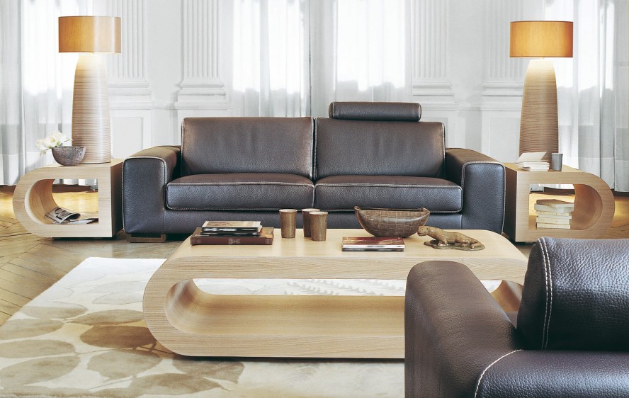 Wooden Table Living Natural Wooden Table In The Living Room With Roche Bobois Grey Sofas Brown Carpet And Hardwood Floor Dream Homes Stunning And Elegant Living Room With Futuristic Modern Furniture