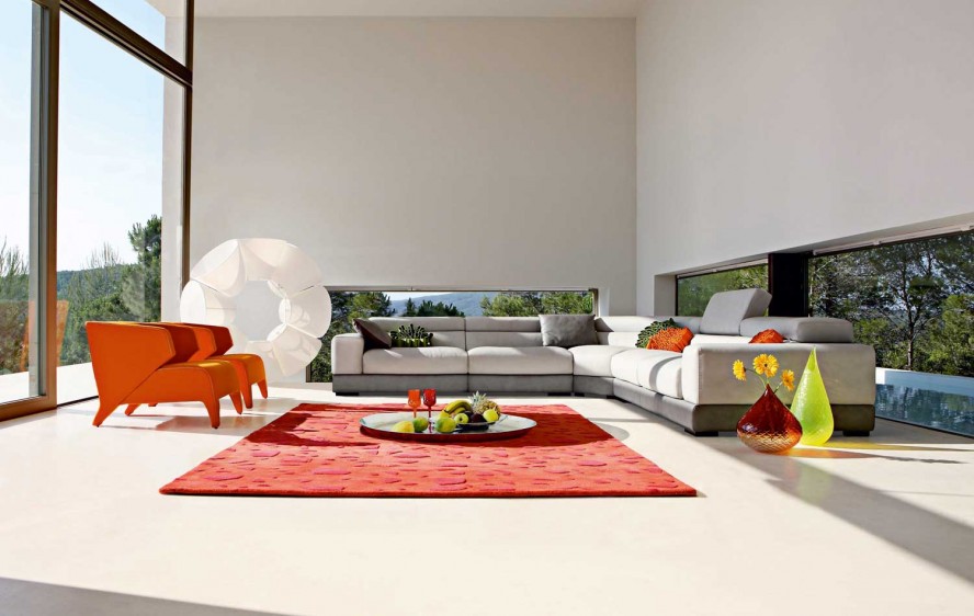 Interior For With Sensational Interior For Family Room With Grey Sofa Orange Roche Bobois Sofas Red Carpet And Wide Glass Walls Dream Homes Stunning And Elegant Living Room With Futuristic Modern Furniture