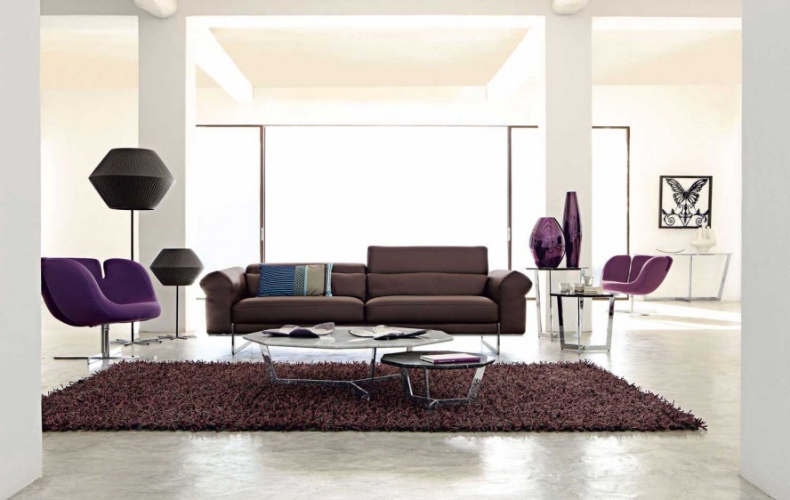 Tables In With Small Tables In Living Room With Roche Bobois Brown Sofa Purple Sofa Brown Rug And Concrete Floor Dream Homes Stunning And Elegant Living Room With Futuristic Modern Furniture