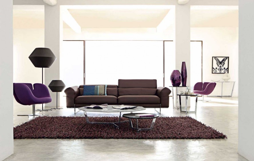 Tables In With Small Tables In Living Room With Roche Bobois Brown Sofa Purple Sofa Brown Rug And Concrete Floor Dream Homes  Stunning And Elegant Living Room With Futuristic Modern Furniture