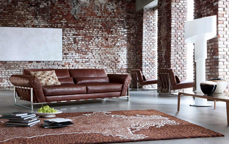 Interior With Brown Unique Interior With Roche Bobois Brown Carpet Brown Sofa Brown Brick Wall Concrete Floor And Unusual Lamp Shape Dream Homes  Stunning And Elegant Living Room With Futuristic Modern Furniture