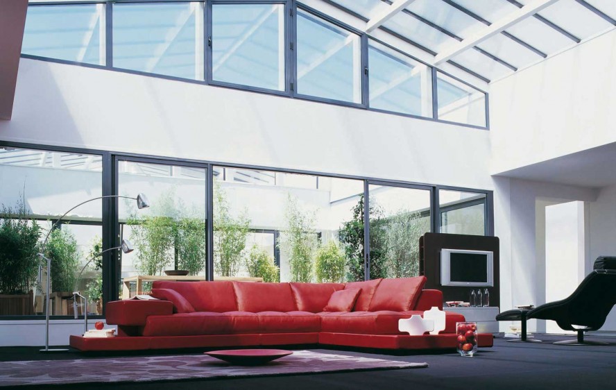 Red Roche Sitting Wonderful Red Roche Bobois In Sitting Space With Black Lounge Chair Purple Carpet Dark Floor And Glass Walls Furniture Stunning And Elegant Living Room With Futuristic Modern Furniture