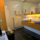 Bathroom Interior With Adorable Bathroom Interior Design Ideas With Installation Of Warm Yellow Lighting Concept On Wooden Wall Mounted Bathroom Sink Bathroom Fresh And Various Bathroom Interior Designs With Varieties Of Niceness