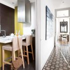 Yellow And Painted Fresh Yellow And Brown Touch Painted To Maximize Refurbished Flat In Barcelona Kitchen Completed With Striped Stools Apartments Stylish Extraordinary Home With Vintage Interior Design And White Walls