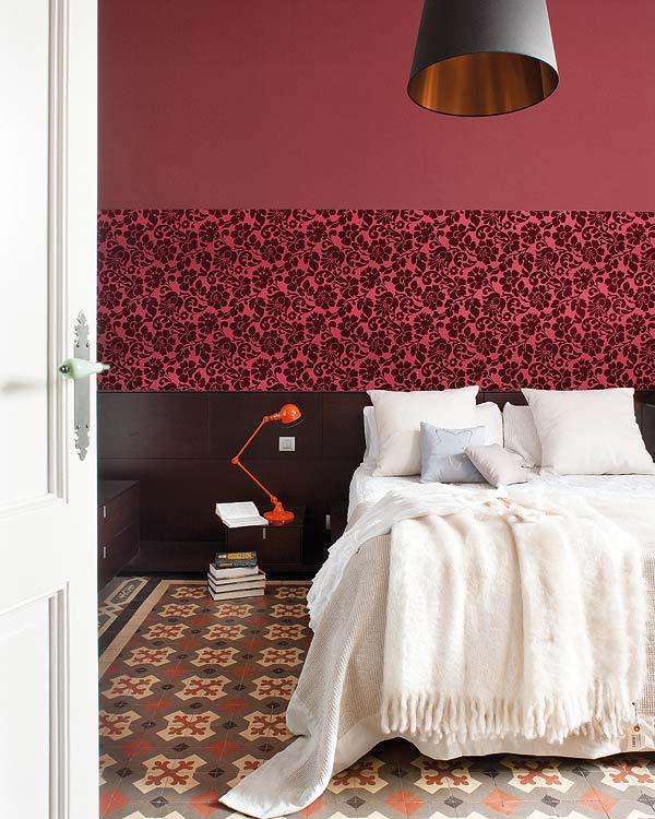 Red Patterned In Glorious Red Patterned Refurbished Flat In Barcelona Master Bedroom Idea Furnished With Ivory Bed On Patterned Tiled Floor Apartments  Stylish Extraordinary Home With Vintage Interior Design And White Walls