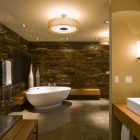 Lavish Bathroom Pendant Luxurious Lavish Bathroom With Glaring Pendant Light Sleek Marble Wall Corner Bathtub Designs Glass Shower Cabin Sleek Floor Tile Bathroom Functional And Exquisite Corner Bathtub For A Bathroom Interior Decorations