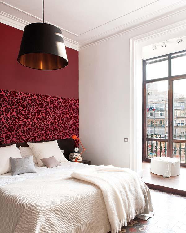 Red Rose Wall Stunning Red Rose Patterned Center Wall Set As Refurbished Flat In Barcelona Master Bedroom Vital Point With Bedding Apartments Stylish Extraordinary Home With Vintage Interior Design And White Walls