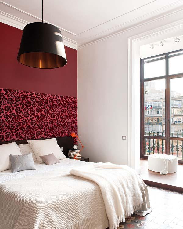 Red Rose Wall Stunning Red Rose Patterned Center Wall Set As Refurbished Flat In Barcelona Master Bedroom Vital Point With Bedding Apartments  Stylish Extraordinary Home With Vintage Interior Design And White Walls