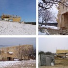 Sliding House Construction Awesome Sliding House In Canada Construction View Displaying Sandy Ground With Dried Plantation Surrounding The Home Architecture Warm Minimalist Cabin With Black Furniture And Modern Fireplace