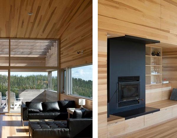 Appearance Of In Cool Appearance Of Sliding House In Canada Interior Displaying Wood Abundance Enhanced With Concrete Block Unit Architecture Warm Minimalist Cabin With Black Furniture And Modern Fireplace