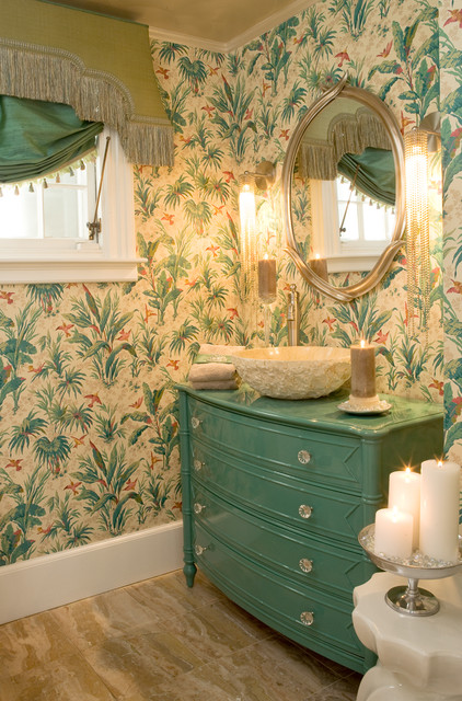 Bathroom Vanities Precious Eclectic Bathroom Vanities Lowes With Precious Floral Print Wallpaper Antique Wall Lights Old Circular Mirror Glamorous Silky Curtain Bathroom Stunning Bathroom Vanities Lowes Applied For Your Powder Room