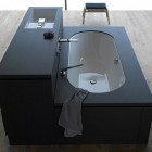 Black Painted Bathtub Elegant Black Painted Compact Best Bathtub Storage And Vanity Combined At Once To Maximize Small Master Bathroom Bathroom Luminous And Minimalist Bathroom Furniture Suites For Saving The Space