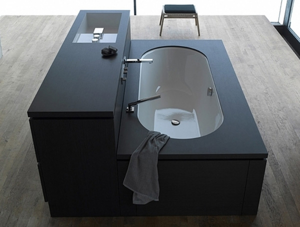 Black Painted Bathtub Elegant Black Painted Compact Best Bathtub Storage And Vanity Combined At Once To Maximize Small Master Bathroom Bathroom Luminous And Minimalist Bathroom Furniture Suites For Saving The Space