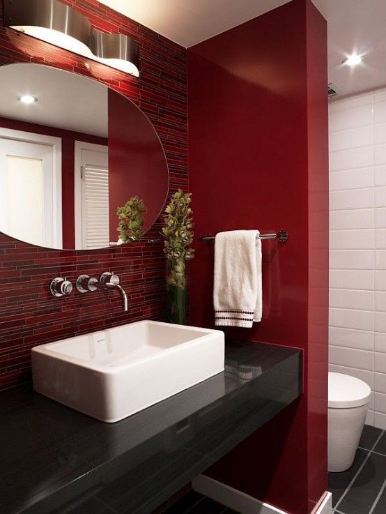 Red Bathroom Sink Fascinating Black Red Bathroom With Glamorous White Sink Completed With Oval Mirror Bathroom Gorgeous Bathroom Decorating Ideas To Keep The Elegant Interior In Style
