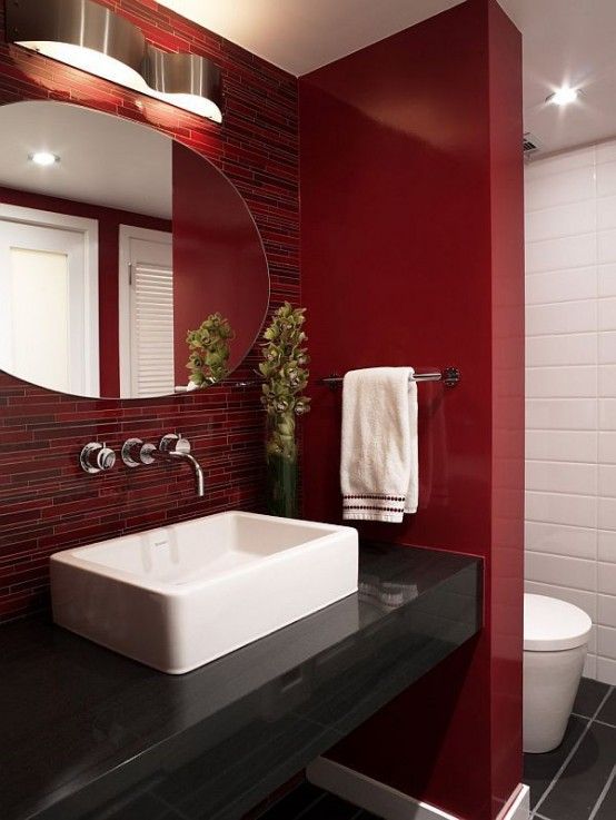 Red Bathroom Sink Fascinating Black Red Bathroom With Glamorous White Sink Completed With Oval Mirror Bathroom  Gorgeous Bathroom Decorating Ideas To Keep The Elegant Interior In Style