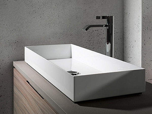 Be Above Idea Minimalist Popular Above Mount Sink Idea Manufactured In Rectangular Shape With Stainless Steel Faucet With Tap Bathroom Luminous And Minimalist Bathroom Furniture Suites For Saving The Space