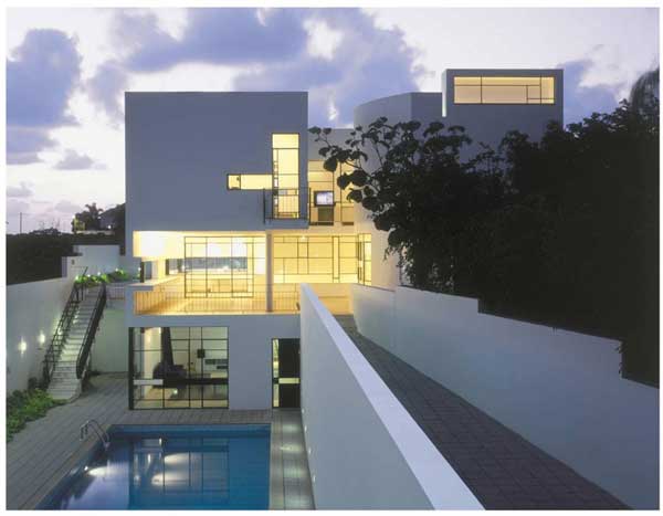 White Three Ps Modern White Three Floor House PS The Heder Partnership Building Featured With Link Bridge To Access First Floor Architecture  Stunning Modern Home With Unique Curved Walls And Comfortable Pools