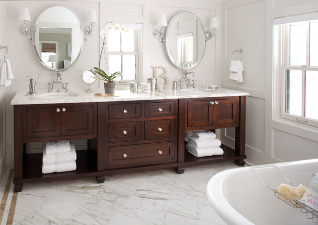 Wood Bathroom With Traditional Wood Bathroom Vanities Lowes With Marble Countertop French Window Sleek Marble Floor Pretty Flower Circular Mirrors Bathroom Stunning Bathroom Vanities Lowes Applied For Your Powder Room