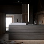 Wooden Bathroom With Traditional Wooden Bathroom Interior Featured With Sleek Grey Colored Vanity Counter With Captivating Porcelain Sink Bathroom Luminous And Minimalist Bathroom Furniture Suites For Saving The Space (+8 New Images)